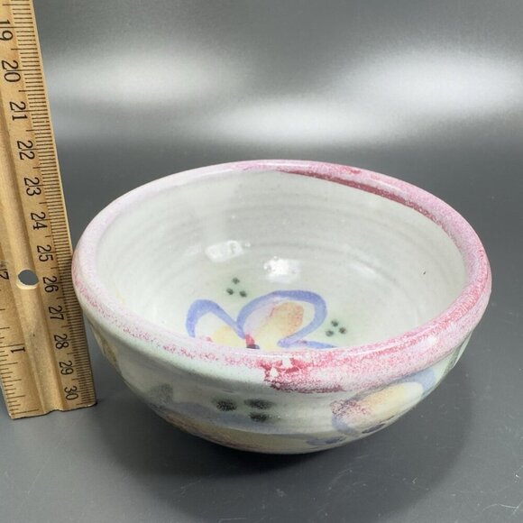 Vintage Hand Made RedWare Pottery Round Dish Bowl Hand Decorated Bowl Dish VTG - Picture 5 of 12